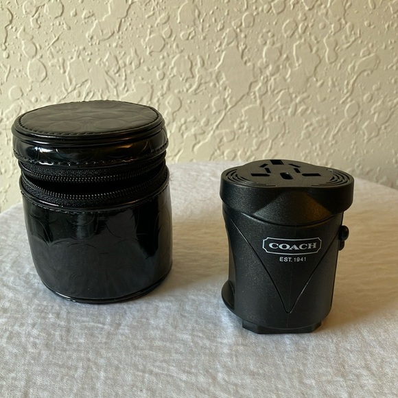 Coach: World/Universal Black Travel Adapter (Wall Plug)- Case- Silver Tone - Picture 1 of 14